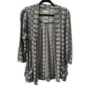 Hollister Redondo Black White Aztec Geometric Print Open Front Blazer Size M